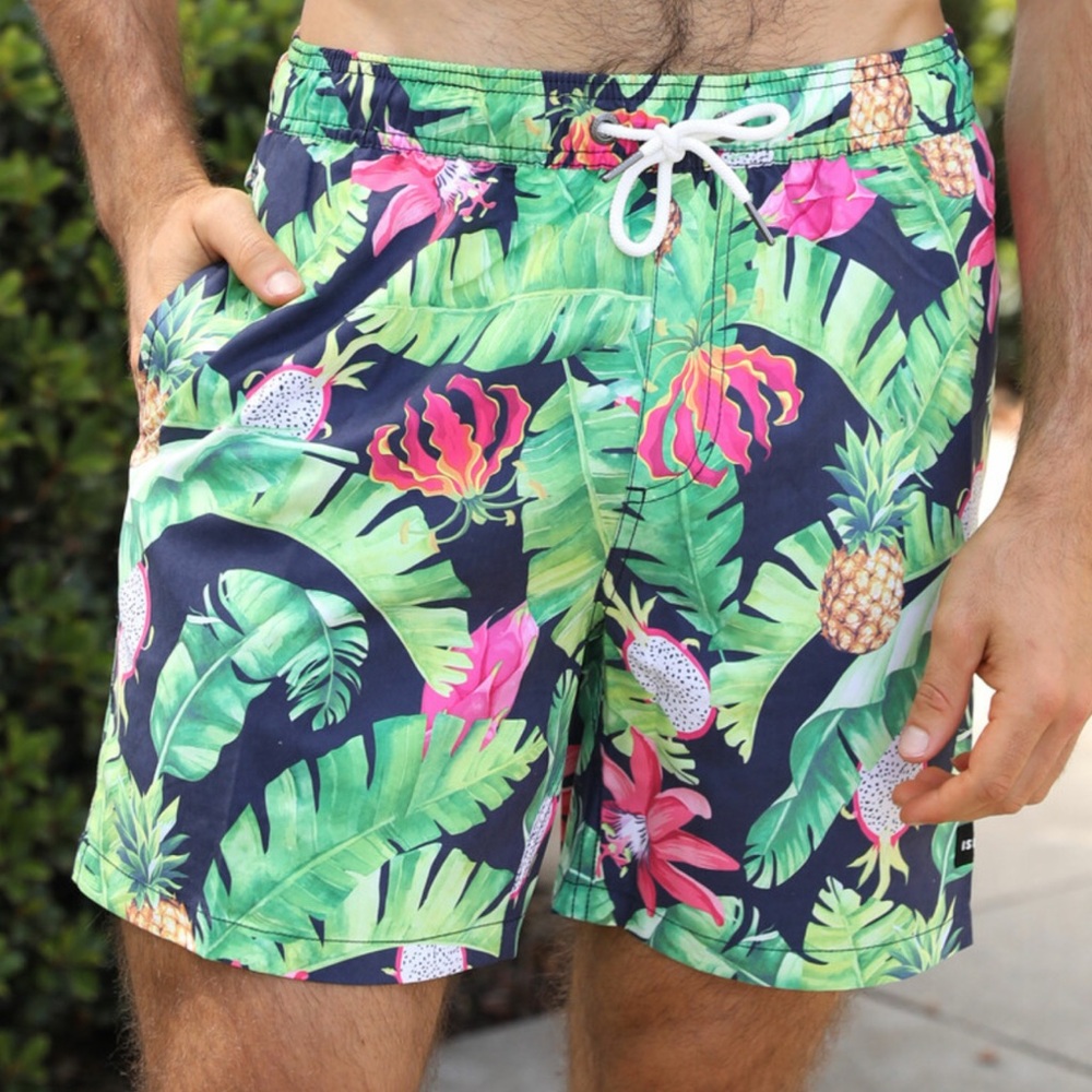 ISLANDHAZE -  Lost Garden Swim Shorts - Tropical Pattern and Colors